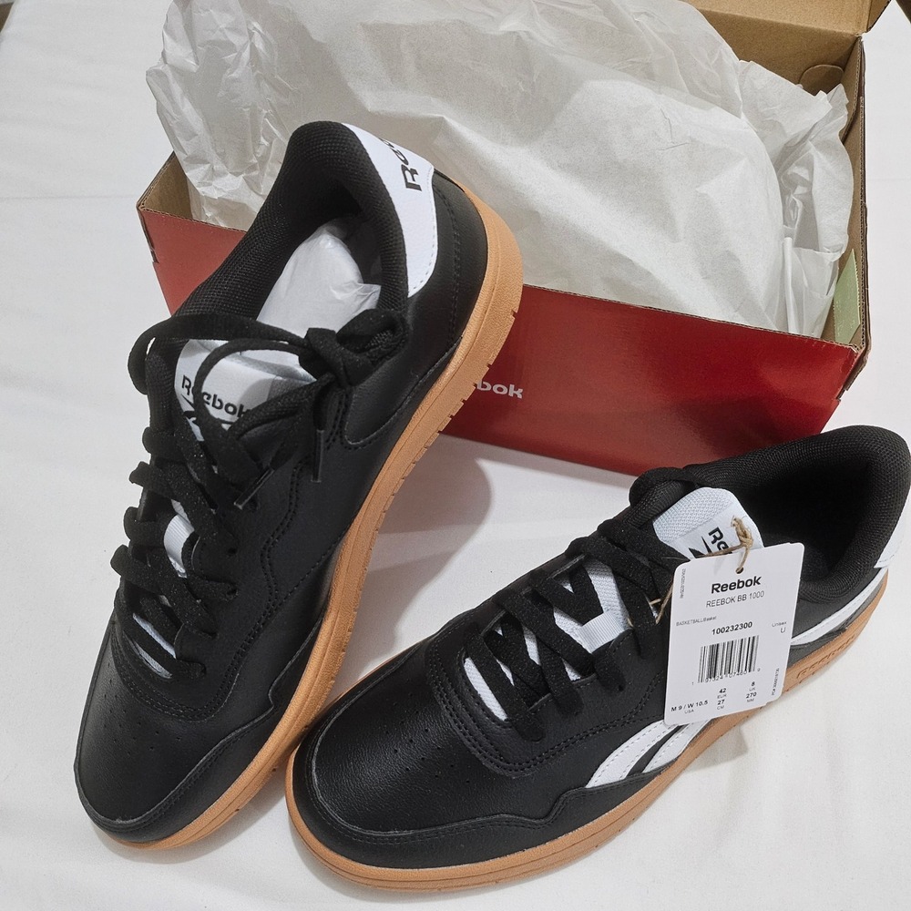 Reebok BB 1000 Unisex Basketball Sneakers Black White Gum Mens 9 W 10.5 NWT - Picture 1 of 8